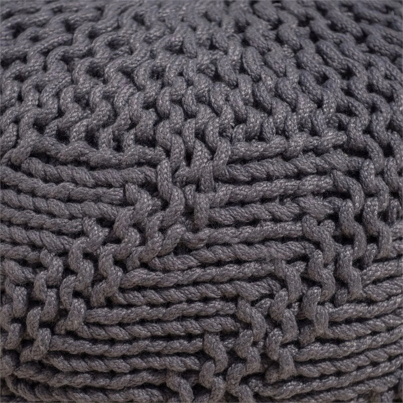 Noble House Aria Handcrafted Modern Fabric Outdoor Weave Pouf in Dark Gray