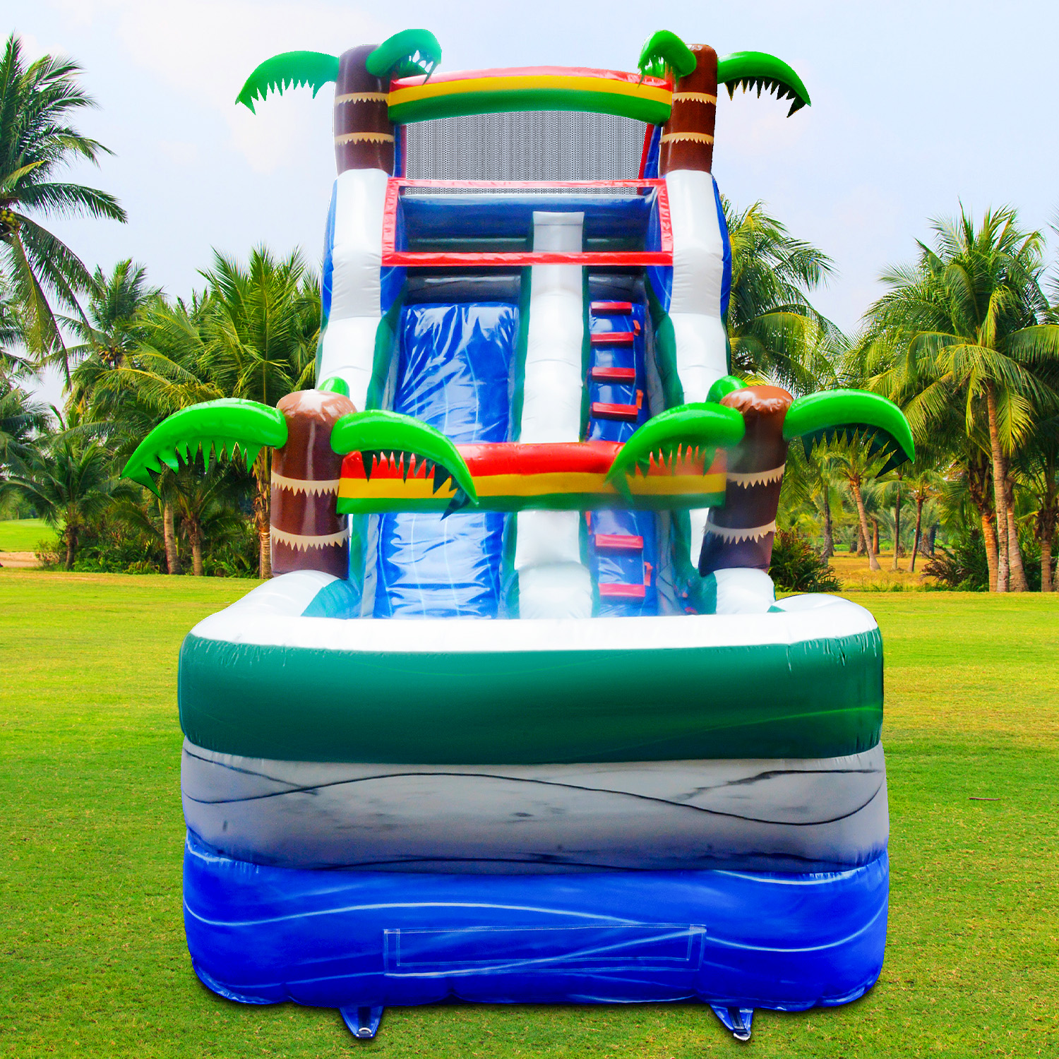 GOOSH 16 ft Palm Tree Inflatable Water Slide with Air Blower, Kids Blow Up Water Slide, Outdoor Commercial Water Slide-Climbing Wall, Slides & Splash Pool