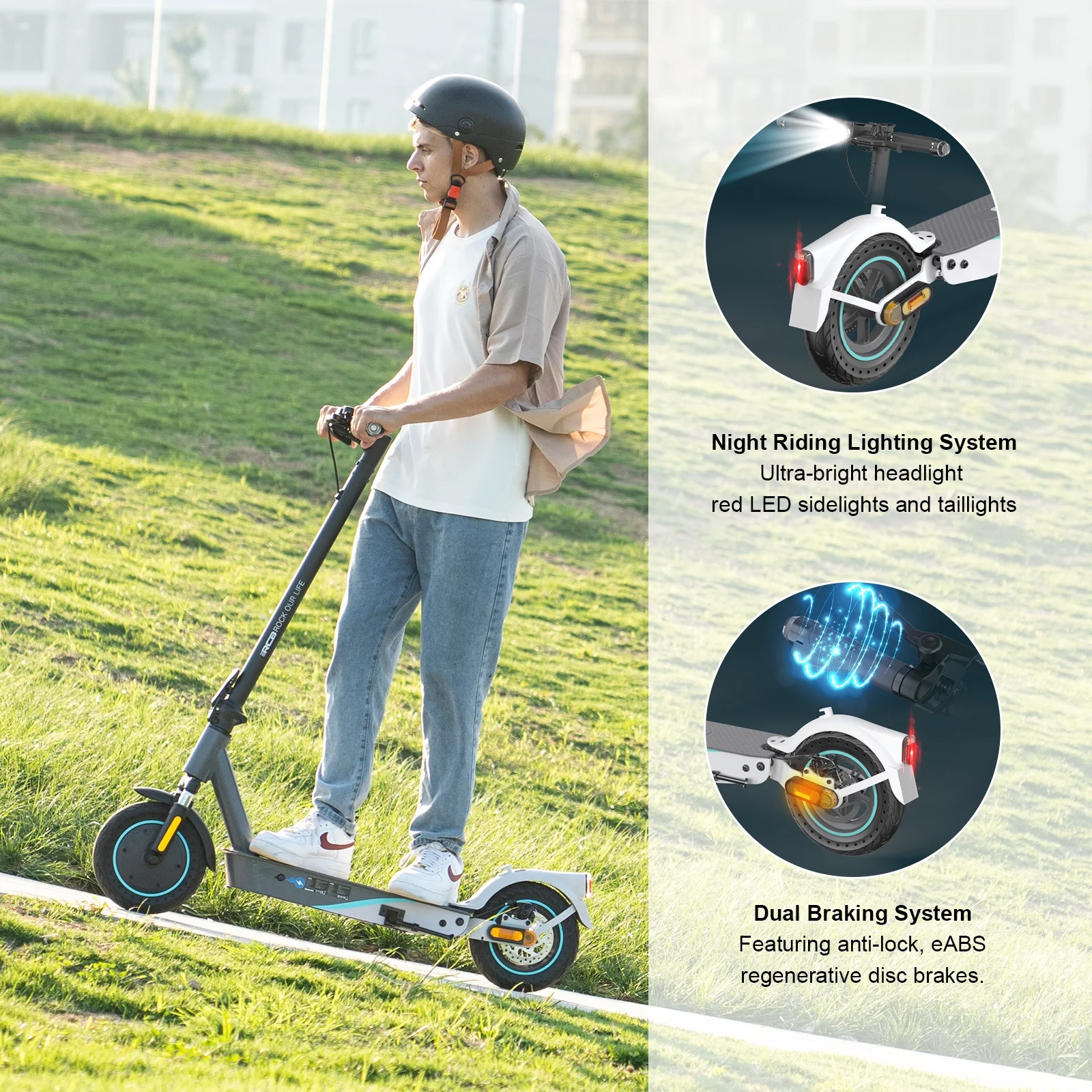 RCB Electric Scooter with 10 Solid Tires, 500W Motor up to 19mph and 22 miles Range, Folding Electric Scooter for Adults, Gray
