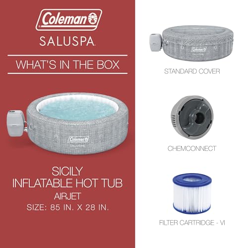 Bestway Coleman Sicily AirJet Large Round 5 to 7 Person Inflatable Hot Tub Portable Outdoor Spa with 180 AirJets and EnergySense Cover, Grey