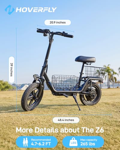 Hoverfly 14" Electric Scooter with Seat Adult, 550W/750W Peak Motor, 18.6/25 Miles Range, 15.5/22Mph Max Speed, Height-Adjustable Comfort Seat, Commuter Escooter with Carry Basket&Accessories
