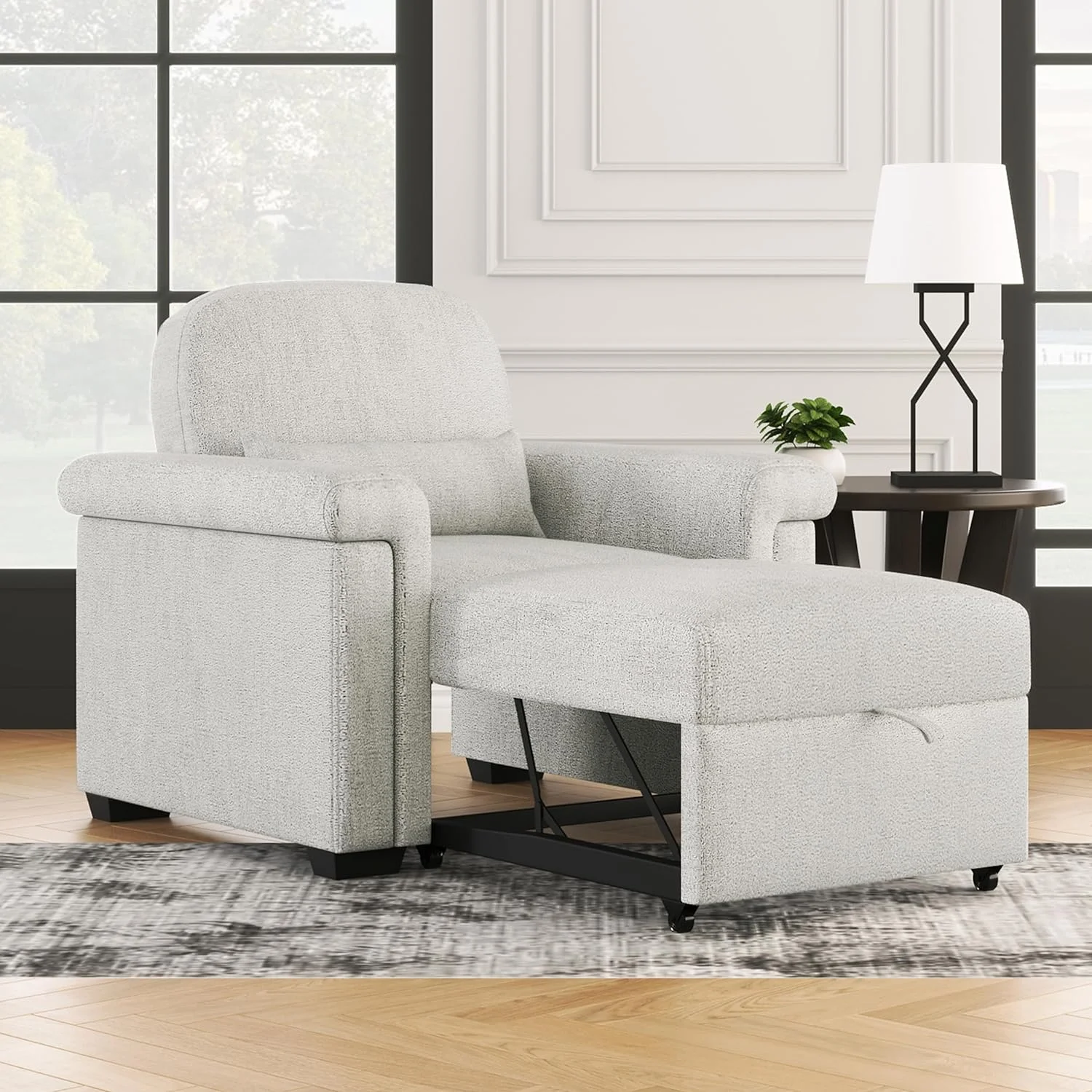 3 in 1 Convertible Sleeper Chair Sofa Bed,Pull Out Lounger Chair with Pillow,Multi-Functional Sleeper Chair with Adjustable Backrest,Single Chair Bed for Living Room, Apartment(Beige) - Curated Treasures Market