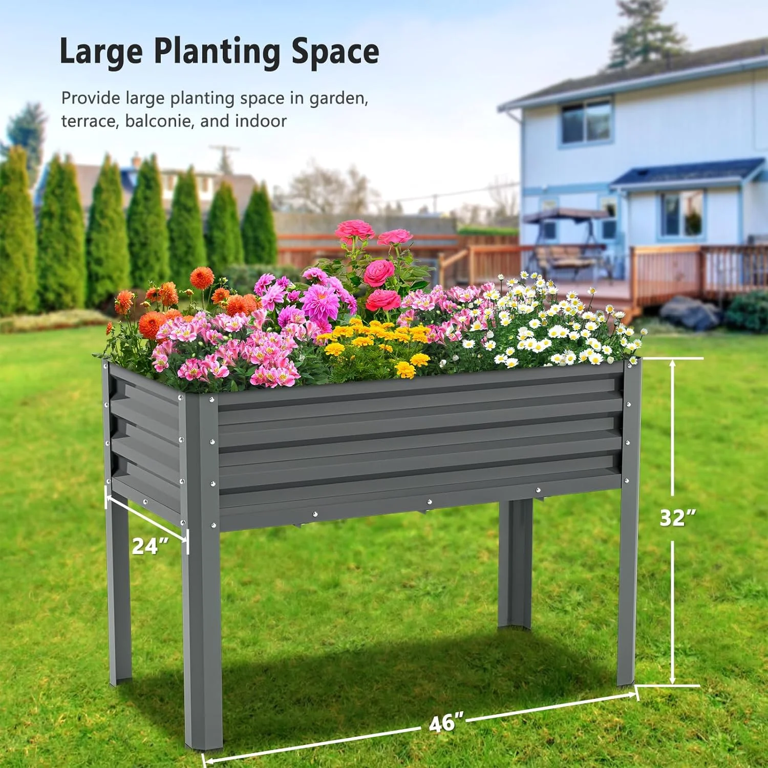 ABORON Galvanized Raised Garden Bed with Legs, 46×24×32in Large Metal Elevated Raised Planter Box with Glove for Backyard, Patio, Balcony - Curated Treasures Market