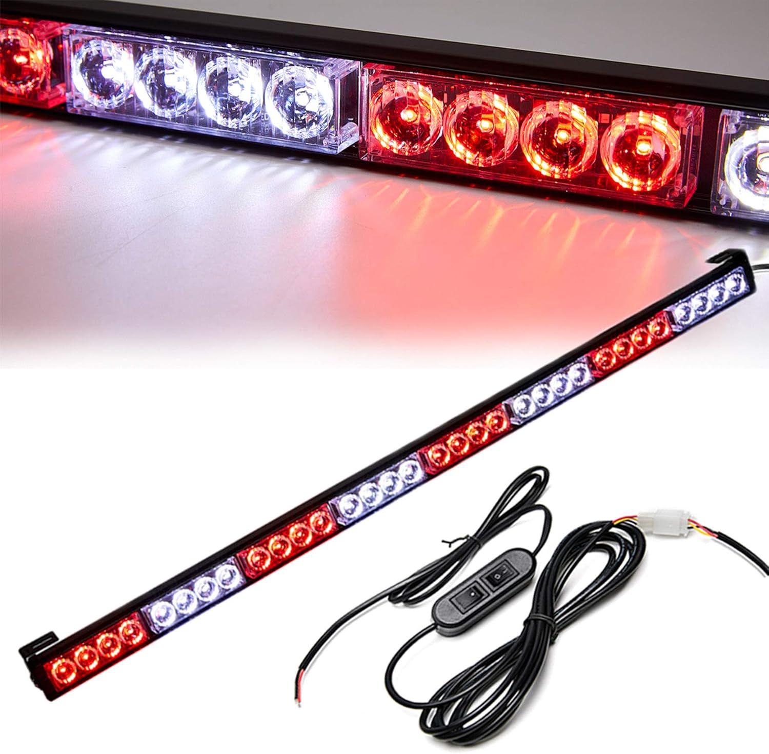Emergency Strobe Lights 36 Inch Led Light Bar 32 Led 13 Flash Patterns Police Traffic Advisor Waterproof Warning Hazard Caution Turn Signals Vehicle Pickup Truck Roof Rear Head (35.5 Inch, Red/Blue) Pack of 2