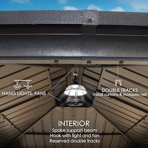 Kozyard Caesar 10'x10' Hardtop Gazebo - Permanent Metal Pavilion with Netting and Shaded Curtains for Patio, Backyard, and Deck - Galvanized Steel Outdoor Aluminum Canopy, Double Roof Gazebo (Grey)