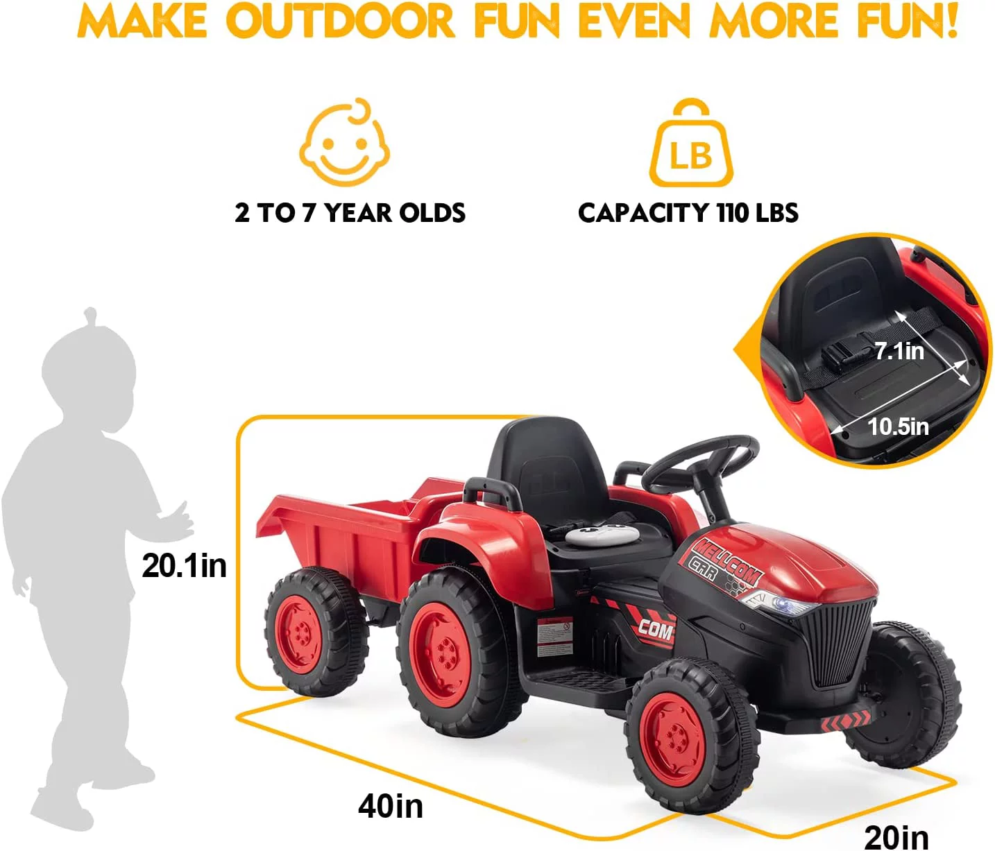 Erommy Kids Ride on Tractor with Remote Control, 12V Battery Powered Electric Tractor with 30W Dual Motors/Cool Lights/Bluetooth Music for Kids, Green