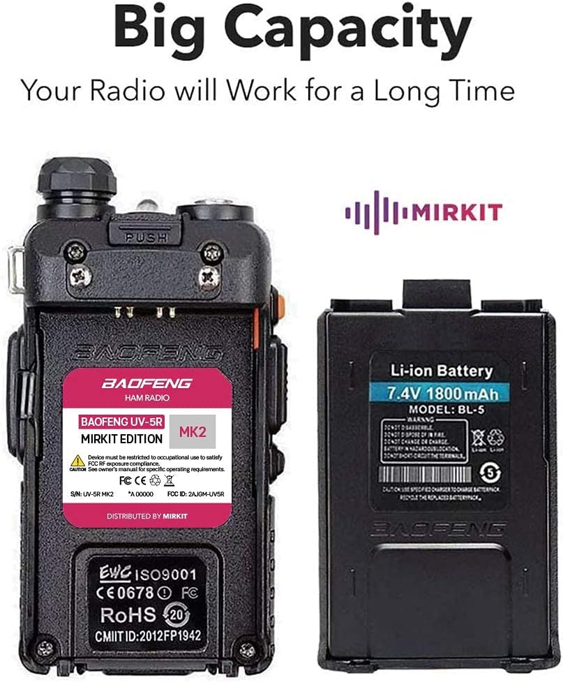 Mirkit Ham Radio UV-5R MK2 Normal Power 1800 mAh Li-ion Battery Mirkit Edition and Lanyard Mirkit Ham Radio Operator Pack of 2