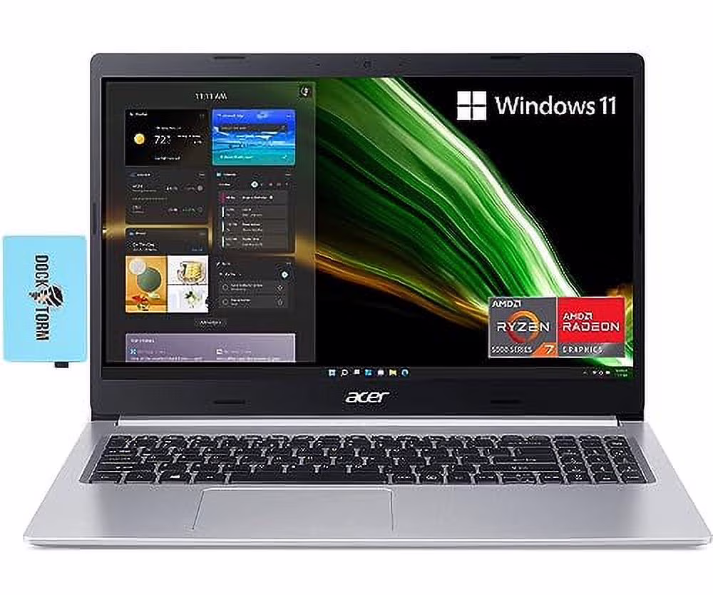 acer Aspire 5 A515 Slim Laptop 15.6" Full HD IPS (8-Core AMD Ryzen 7 5700U, 12GB RAM, 512GB PCIe SSD, AMD Radeon, Backlit KYB, WiFi 6, Bluetooth 5.2, HD Webcam, Win 11 Pro) with Dockztorm Hub