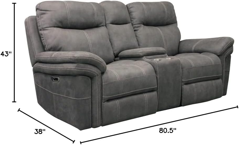 BOWERY HILL Fabric Power Console Loveseat in Carbon Gray Finish