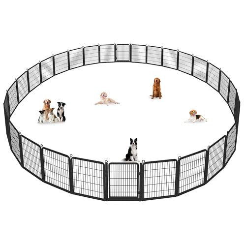 Dog Playpen Outdoor with Low Threshold Full Gate, 32" Height 10 Panels Large Dog Fence Outdoor for Yard, Heavy Duty Pet Playpen Metal Play Pen Portable Fence for RV Camping, Yard