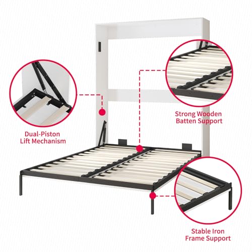 MUZZ Murphy Bed with Wardrobe，Murphy Cube Cabinet Bed with Space Saving Design，Morden Foldable Wall Bed with 1 Side Cabinet, Fold Up Murphy Bed Cabinet for Guest Room，Bedroom（Dark Grey）