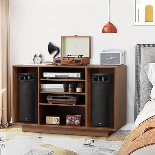 Stereo Cabinet, Media Storage Cabinet, 5-Tier Shelves Audio Video Record Player Stand Cabinet, Modern AV Cabinet with Cable Management for Entertainment Stereo Component(Black)