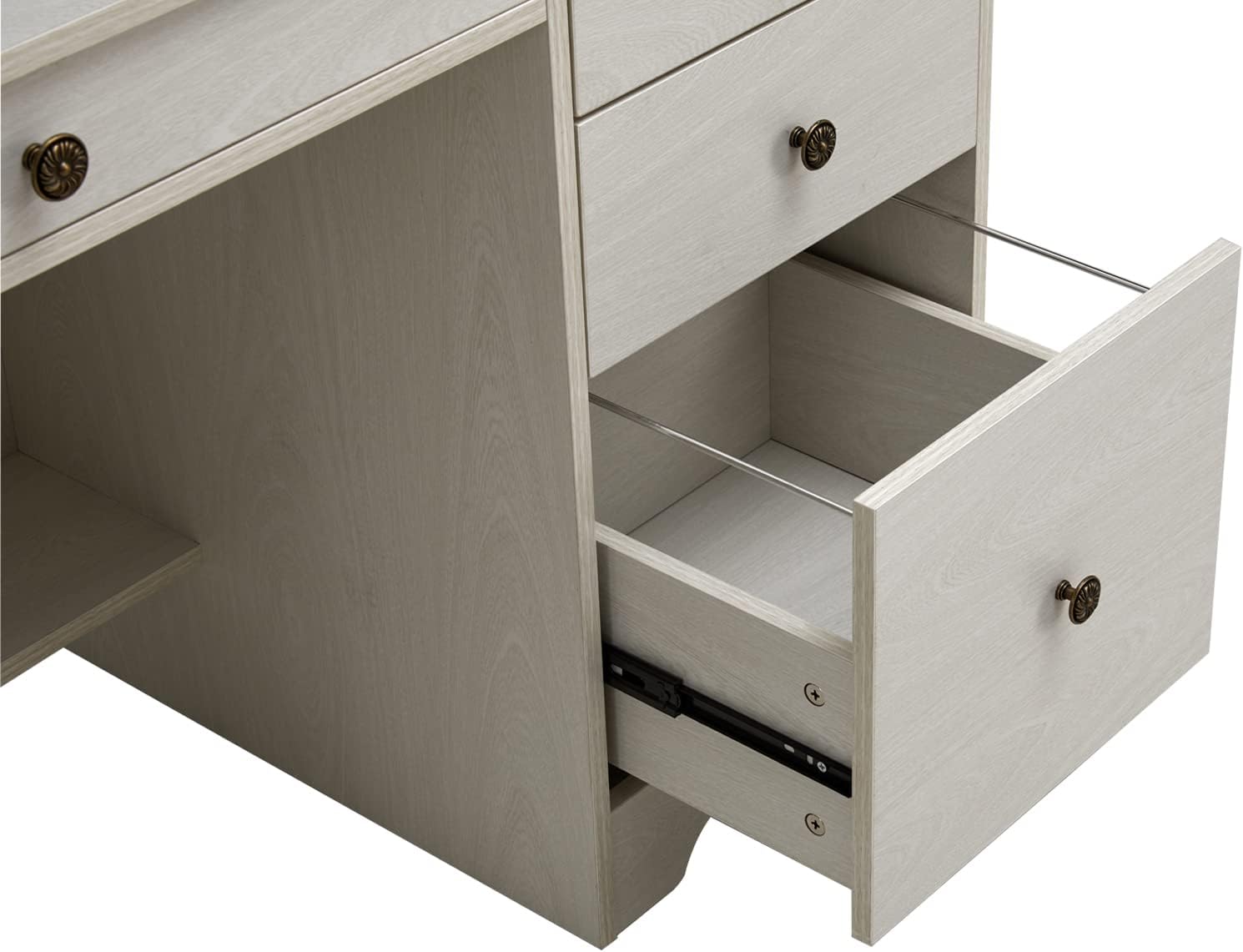 Computer Desk with 4 Storage Drawers and Hutch Shelf, Wood Frame Home Office Desk with Wide Tabletop, Industrial Vintage Style Executive Desk Writing Study Table PC Desk, Oak White
