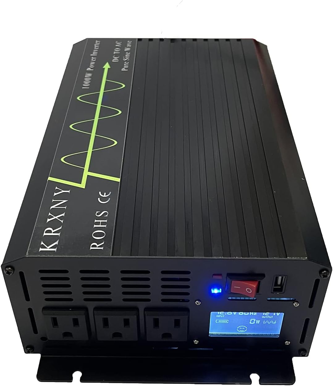 KRXNY 1000W Pure Sine Wave Power Inverter 12V DC to 110V 120V AC 60HZ with USB Port for Car/RV Home Solar System