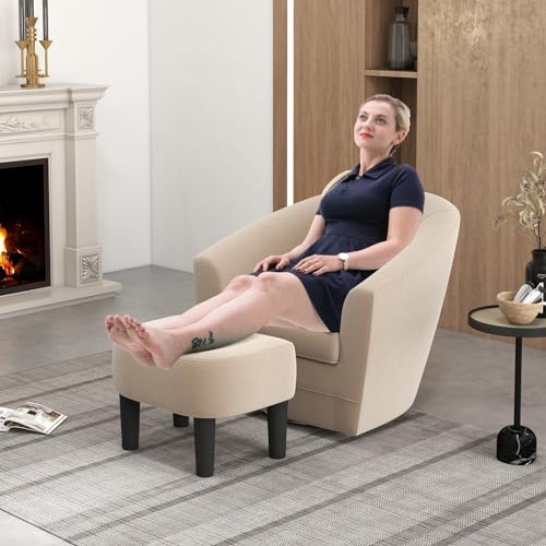 Swivel Accent Chair with Ottoman Set of 2, Soft Velvet 360 Degree Swivel Barrel Round Club Tub Chair with Footrest, Comfy Armchair for Living Room Bedroom