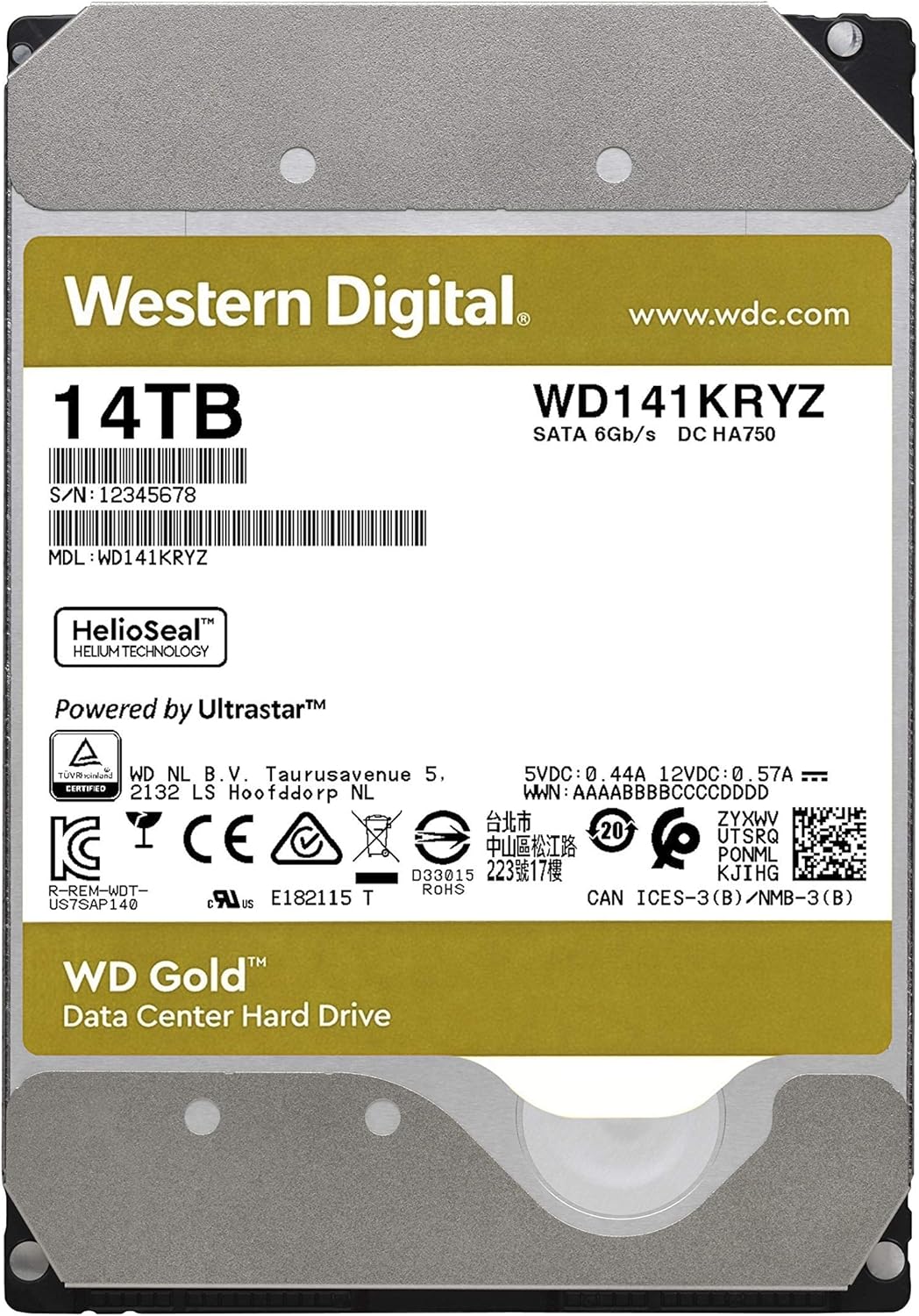 WD Gold 14TB Enterprise Class Internal Hard Drive - 7200 RPM Class, SATA 6 Gb/s, 512 MB Cache, 3.5 - WD141KRYZ (Renewed)