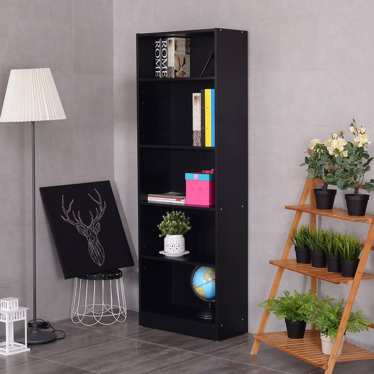 Modern 5 Tier Storage Media Shelf Cabinet Bookcase