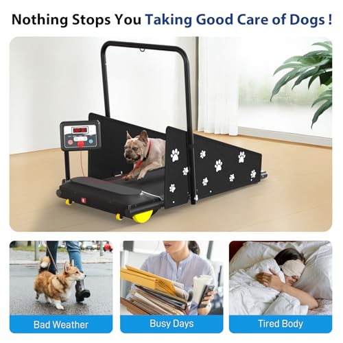 CIIHI Dog Treadmill for Medium Small Dogs - 265lbs Weight Capacity Pet Running Machine with 360° Rotatable Display - 2 in 1 Treadmill for Pet Fitness with Move Wheels and Remote Control