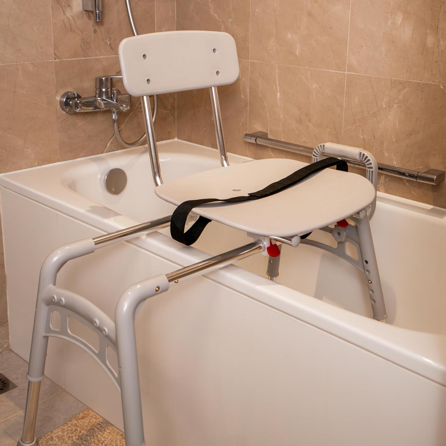 Eagle Health Supplies Sliding Transfer Bench & Tub Shower Chair MOD w/Interchangeable Arm Rest, Height Adjustable, High Weight Capacity up to 350 LBs, for Safety Shower, for Elderly & Disabled (80211)