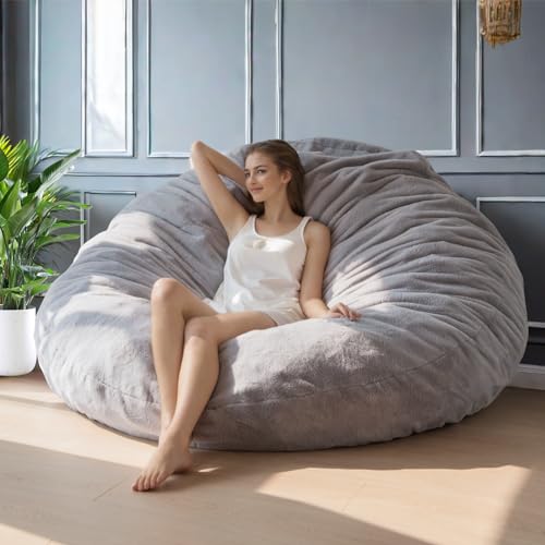 BYBYME 3 in 1 Bean Bag Chairs, Bean Bag Bed for Adults High-Density Foam Filling, Convertible Sofa Bed Faux Fur, Giant Bean Bag Chairs for Adults