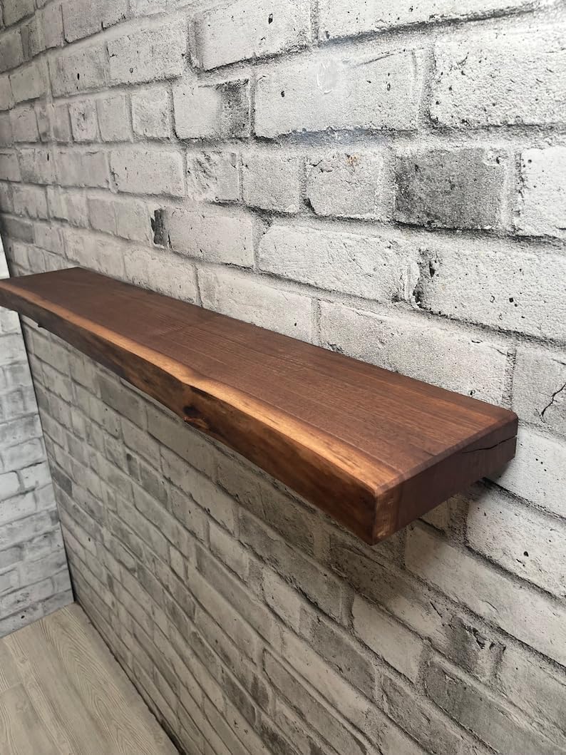 Live Edge Walnut Floating Shelf Kitchen Shelves Bathroom Shelf Brackets