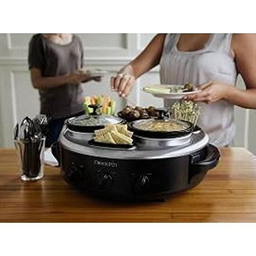 Crock-pot Triple Dipper with Lazy Susan Food Warmer, Black, Stainless