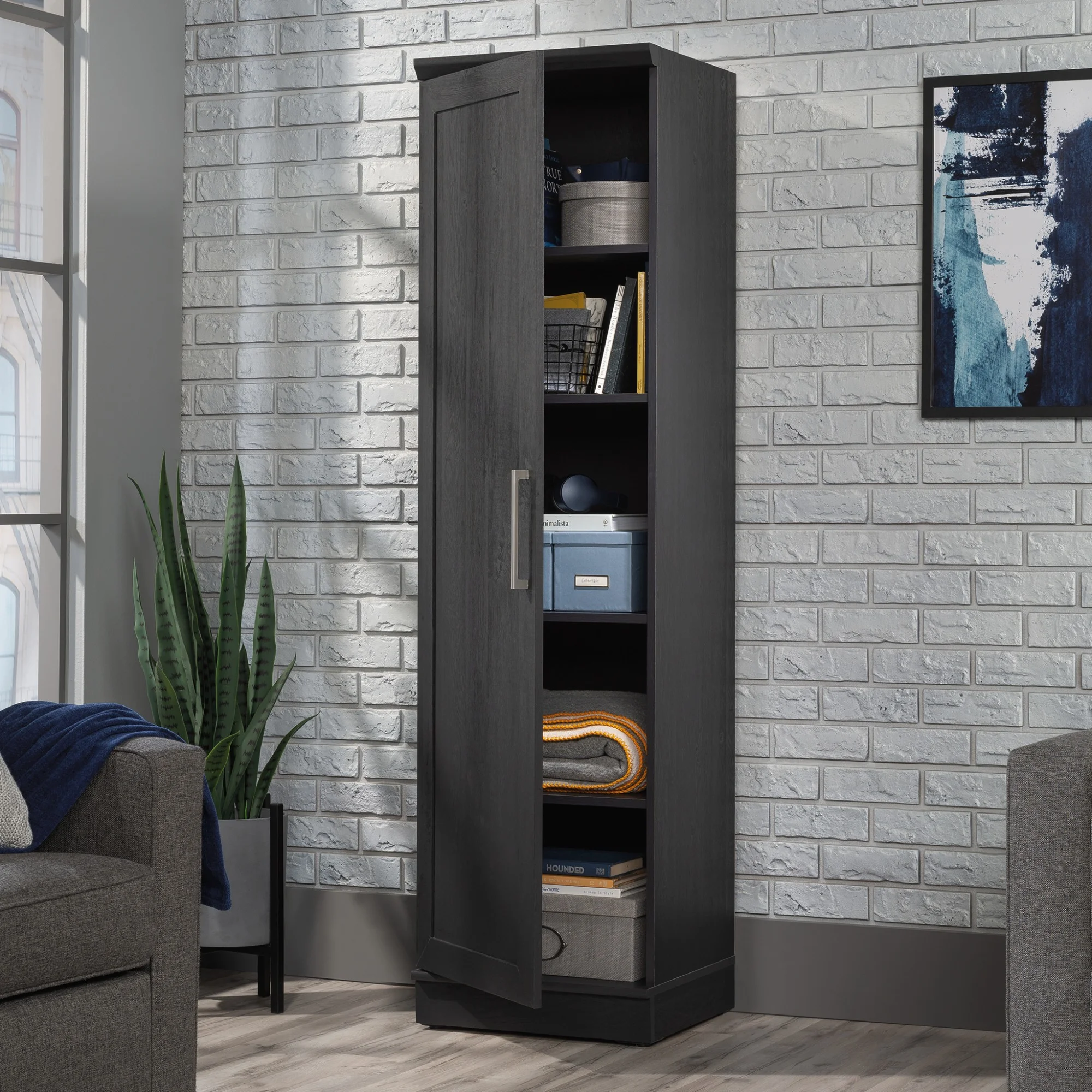 Sauder Homeplus Engineered Wood Single Door Pantry in Raven Oak Finish