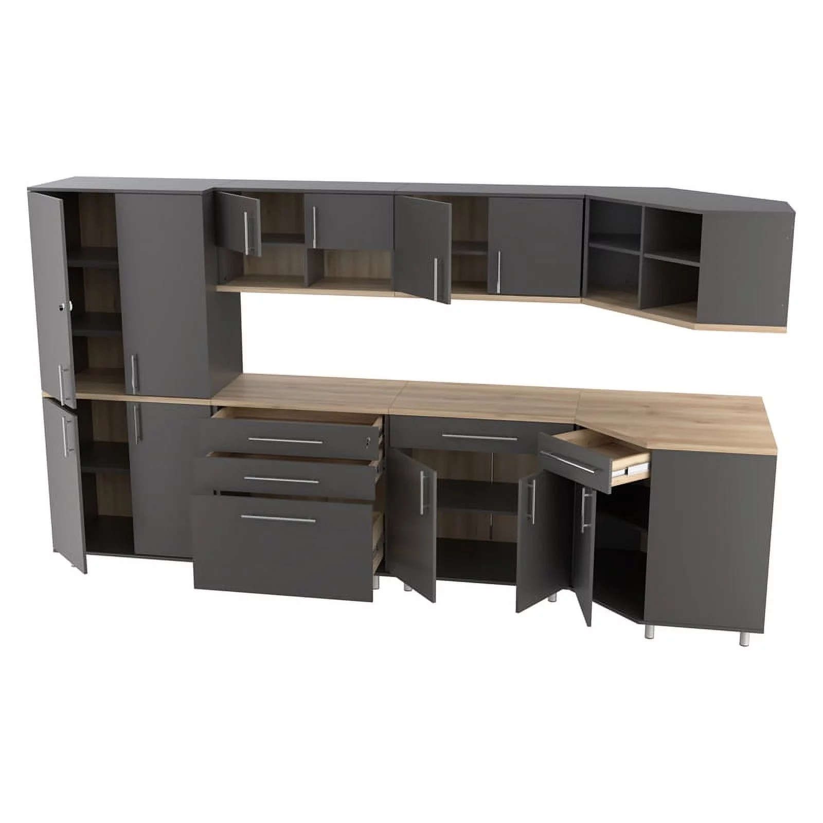 Pemberly Row 7-Piece Engineered Wood Garage Cabinet Set in Gray/Maple