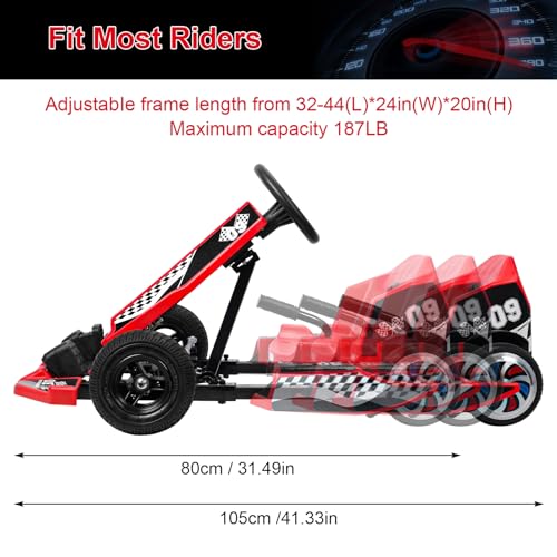 Electric Go Kart, 36V Drift Car for Kids, 16 MPH With 350W Motor, Drift/Sport Mode, Length Adjustment Outdoor Ride On, Ages 8-16 US Plug