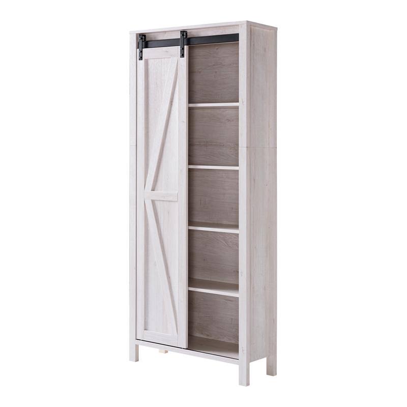 Furniture of America Kleva Transitional Wood Sliding Door Pantry in White Oak - IDI-202800