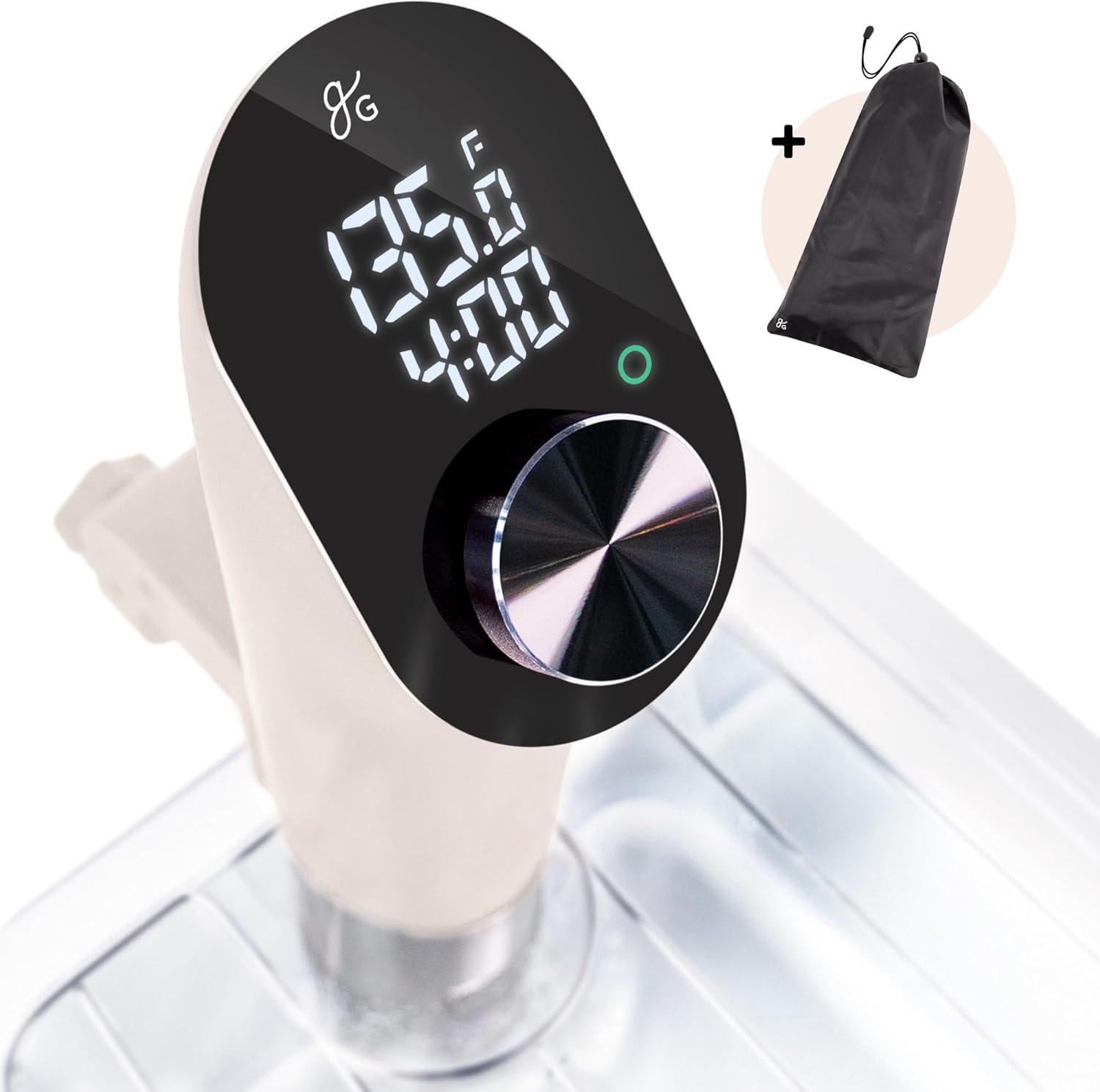 Greater Goods Holiday Sous Vide Bundle with Sous Vide Cooker, Container, and Silicone Weights, Designed in St. Louis. Birch White/Pink.