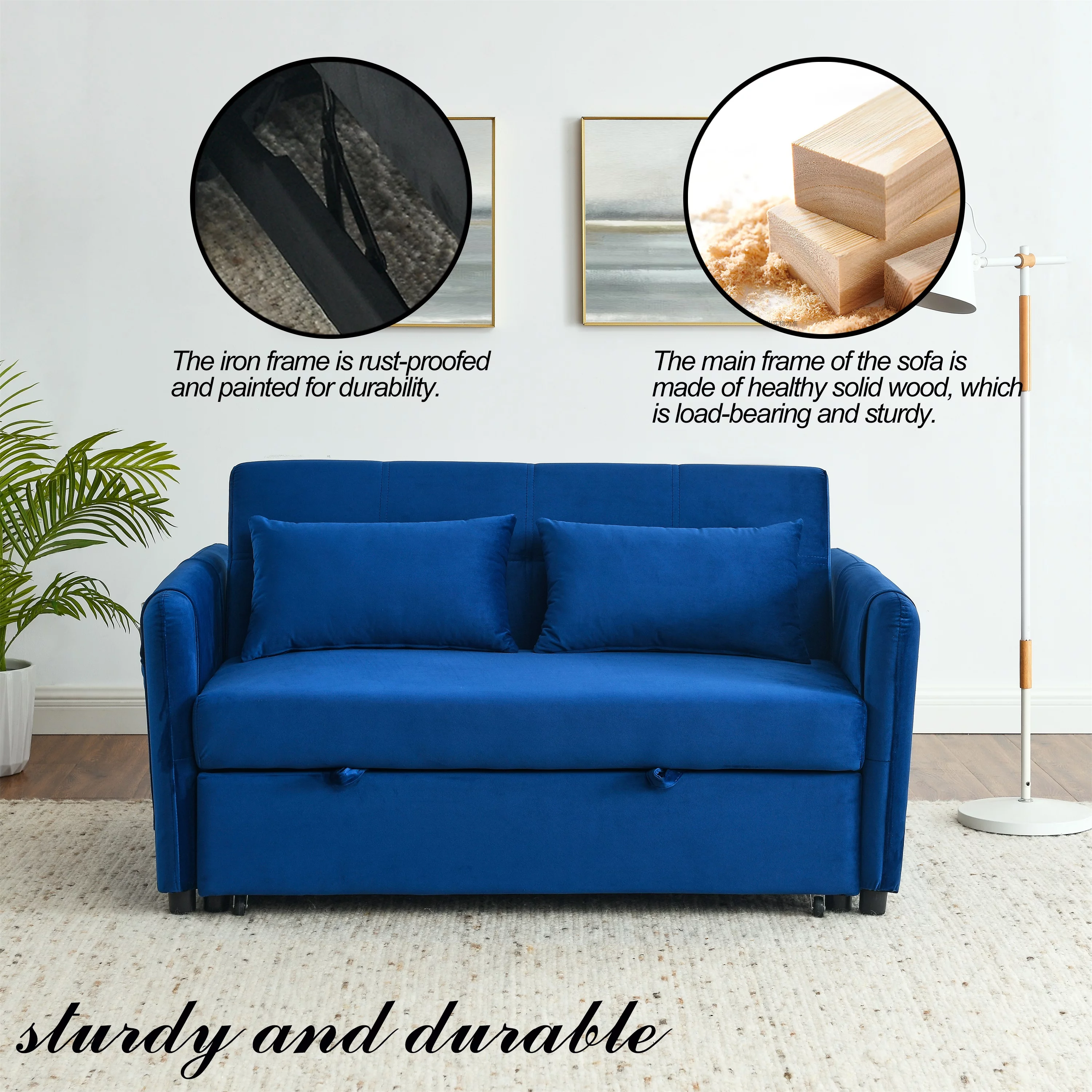 Modern Velvet Pull Out Convertible Sleeper Sofa Bed, Folding Loveseat Futon Couch with Adjustable Backrest Lumbar Pillows for Living Room Bedroom Office - Curated Treasures Market