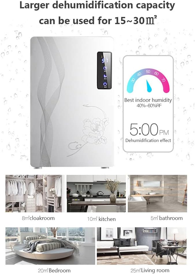 Dehumidifier for Home 74oz/2200ml Small Dehumidifiers for 323 Sq Ft, Quiet Dehumidifiers with Continuous Drain, Dry Clothes Mode, 24HR Timer, Intelligent Humidity Control