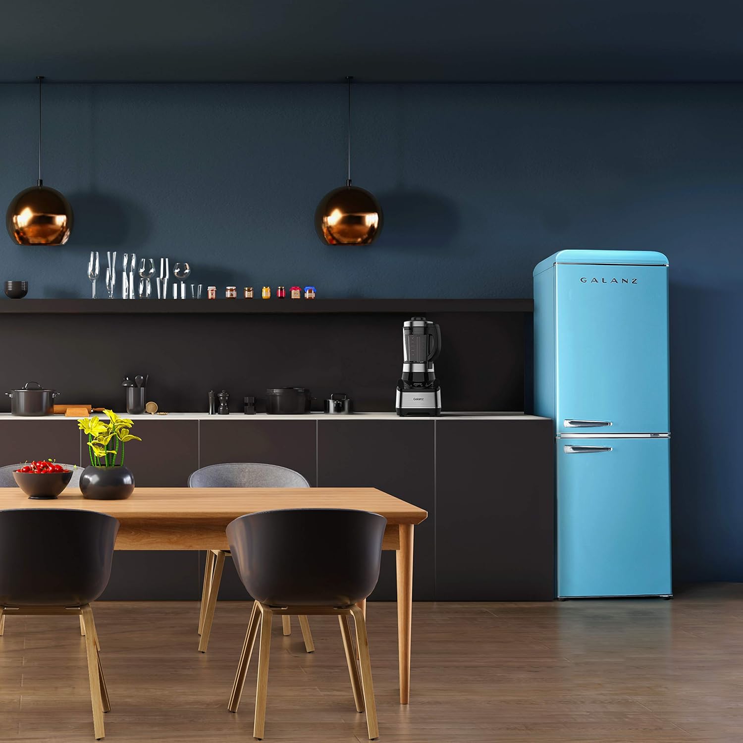 Galanz GLR74BBER12 Retro Bottom Mount Refrigerator, Adjustable Mechanical Thermostat with True Freezer, Blue, 7.4 Cu Ft