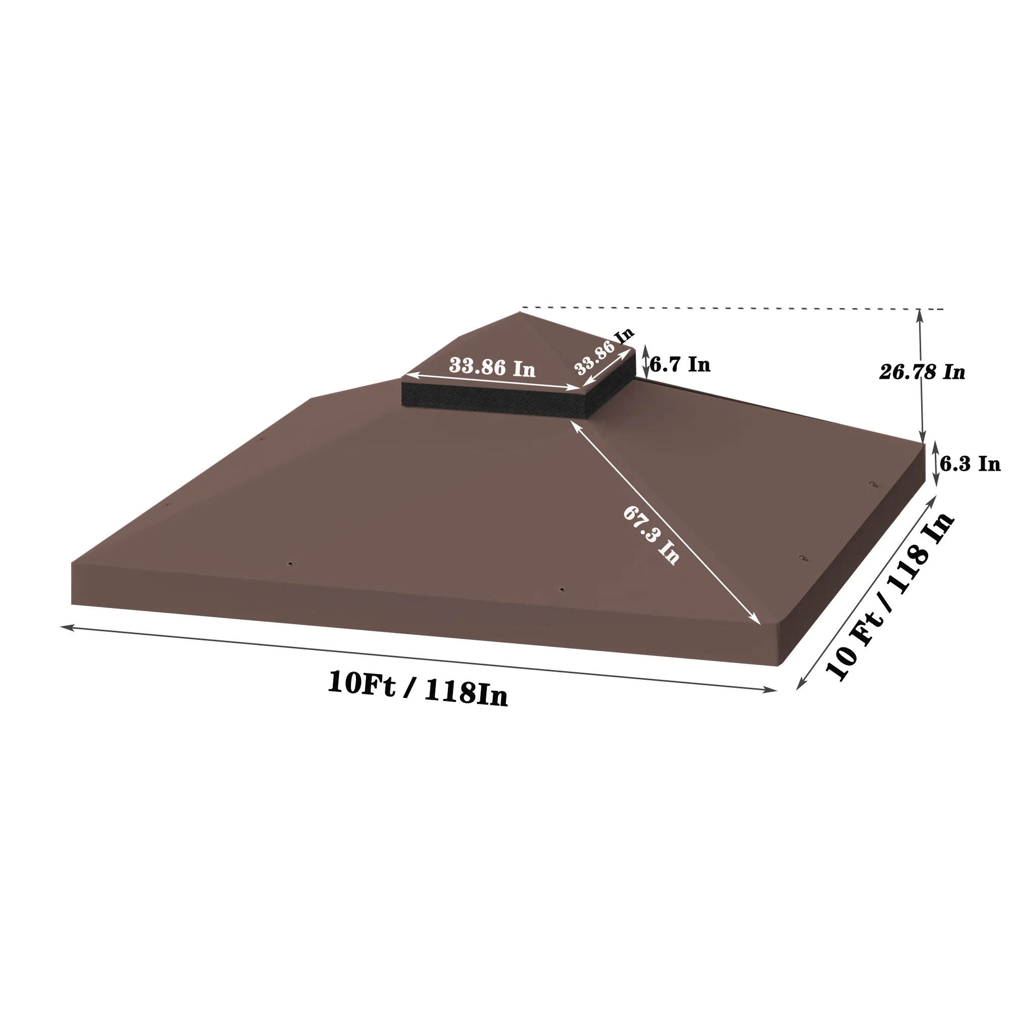 Dcenta 10x10 Ft Outdoor Patio Gazebo Replacement Canopy, Double Tiered Gazebo Tent Roof Cover Only（Frame Not Include）