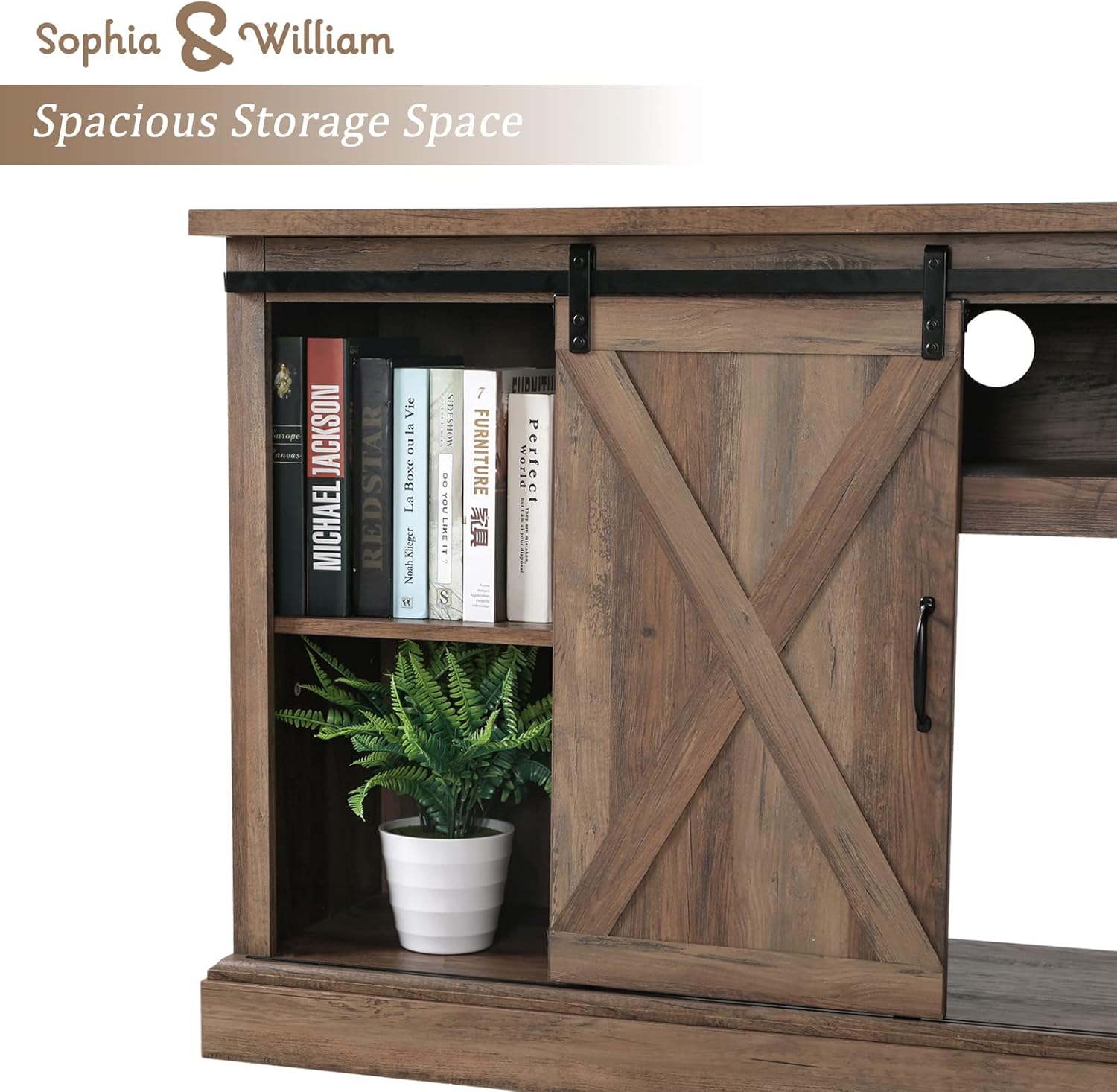 Sophia & William Farmhouse Electric Fireplace TV Stand for TV's Up to 65, Accent Decorative Barn Door Storage Cabinet Chest with 23 Insert Fireplace for Living Room Bedroom Home Office, Burlywood