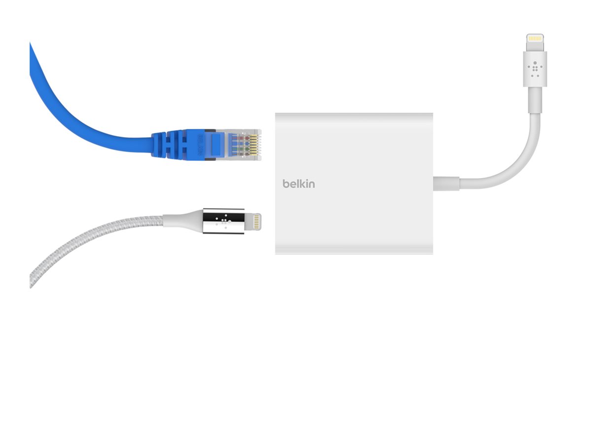 Belkin - Network adapter - Lightning - Gigabit Ethernet (PoE) x 1 - for Apple 10.5-inch iPad Pro; 12.9-inch iPad Pro; 9.7-inch iPad; 9.7-inch iPad Pro; iPad Air 2