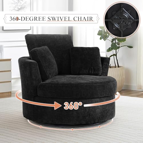 Chair and A Half with Ottoman, 360° Swivel Accent Barrel Chair Modern Comfy Round Reading Sofa Swivel Chairs Circle Lounge Chair for Bedroom Living Room w/4 Pillow Lower Seating Heigh (White, Large)