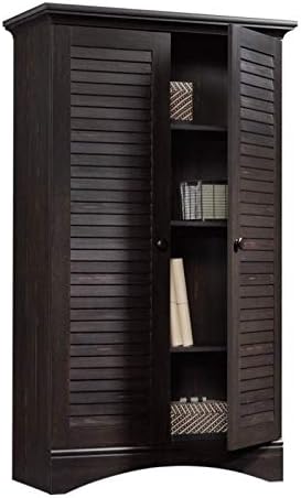 Pemberly Row Contemporary Storage Cabinet with Doors and 4 Adjustable Shelves in Antiqued White