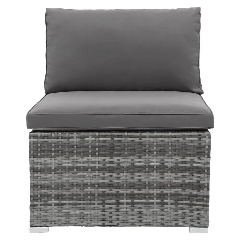 Churanty 5 Pieces Outdoor Conversation Wicker Furniture Set Sectional Patio Rattan Sofa Set Rattan Daybed with Canopy and Glass Side Table, Gray