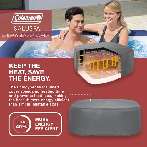 Coleman SaluSpa AirJet 4 to 6 Person Inflatable Hot Tub Square Portable Outdoor Spa with 140 Soothing AirJets and Insulated Cover, Gray
