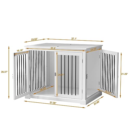 Dog Crate Furniture with Cushion, Dog Crate End Table Large, Indoor Dog Kennel, Dog House, Dog Cages for Large Dogs, Furniture Style Dog Crate with Flip-top, Chew-Proof Metal Bars, White