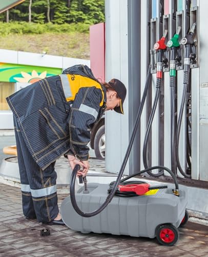 15 Gallon Fuel Caddy, Portable Gas Tank with Fluid Transfer Siphon Pump and 10-Foot Long Hose, Diesel Fuel Tank Gasoline Can with Manual Transfer Nozzle, 7.5 L/min, Grey