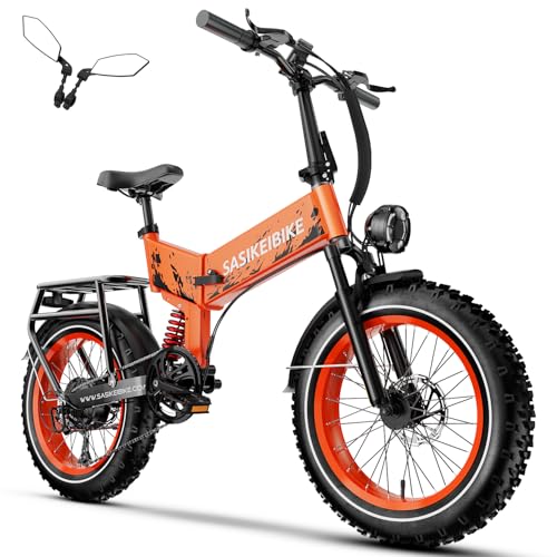 1500W Folding Electric Bike for Adults Full Suspension,52v 20AH Electric Dirt Bike with 20"x 4.0 Fat Tire, Max 30+MPH & 70 Miles Electric Bicycle, Ebike for Snow, Mountains, Road UL Certified