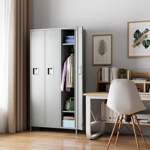 METAN Metal Storage Locker for School Office Gym Bedroom, 12 Doors Locker Cabinet for Employees, Industrial Steel Storage Locker with 12 Hooks, Assembly Required (12 Door-Light Gray)