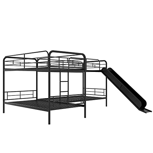 Triple Bunk Metal Beds,Can Be Separated into 3 Twin Beds with Headboards,Twin Over Twin/Twin Bunk Bed-Black