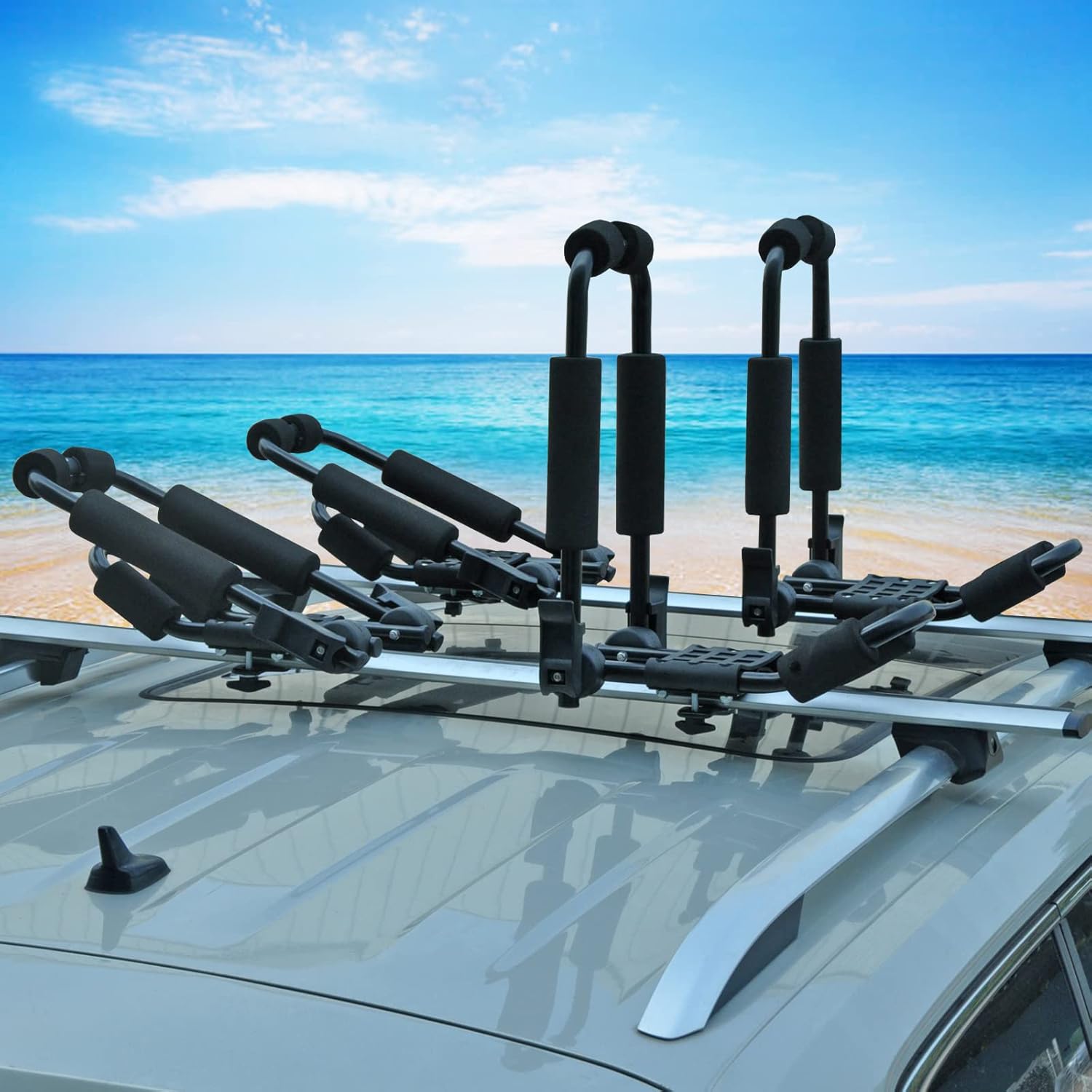 Bonsing Kayak Roof Rack for 2 Kayaks, J-Style Universal Kayak Racks for Roof Rack Folding Kayak Carrier for SUV Car Rooftop Mount on Crossbars - 2 Pair