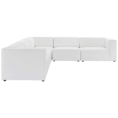 Modway Mingle Vegan Leather 5-Piece Sectional Sofa, White