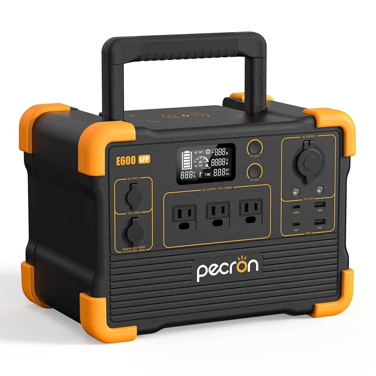 pecron E600lfp 614Wh/1200W Portable Power Station Solar Generator LiFePO4 Battery for Camping RV Home Backup Outdoor Emergency