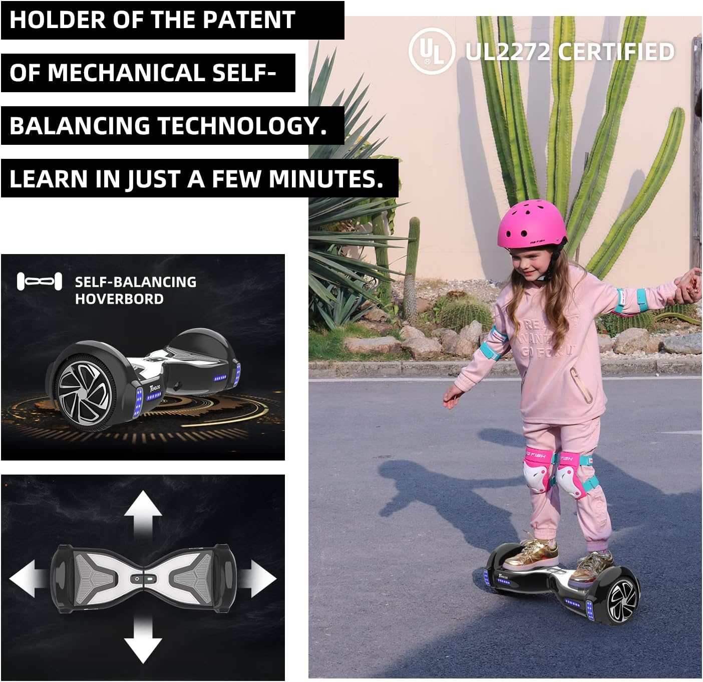 TOMOLOO Hoverboard for Kids and Adults,6.5" Hoverboard with Bluetooth Speaker and Colorful LED lights,Self Balancing Scooters App Controlled Longtime Hoverboards Ul2272 Certified